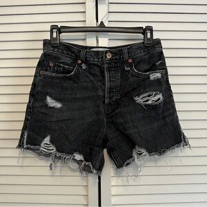 We The Free Distressed Black Denim Shorts